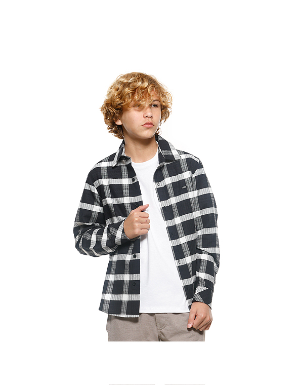 Camisa-manga-longa-juvenil-masculina-xadrez-preta—Banana-Danger—Carambolina—32618-modelo
