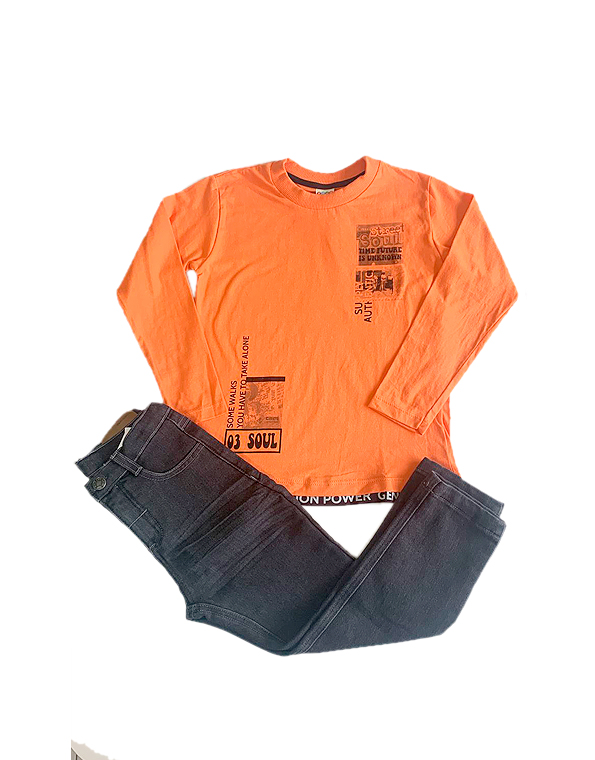 Conjunto calça jeans e camiseta estampada infantil e juvenil masculino – Have Fun – Carambolina – 32661
