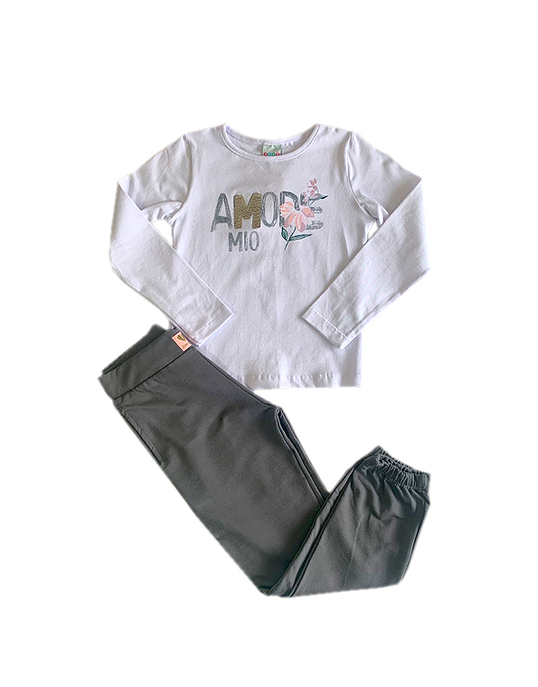 Conjunto calça jogger em moleton sem felpa e camiseta com paetês infantil e juvenil feminino – Have Fun – Carambolina – 32633