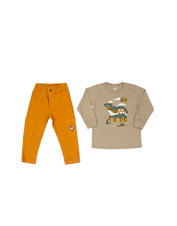 Conjunto-calça-sarja-cargo-e-camiseta-estampada-infantil-masculino—have-Fun—Carambolina—32663