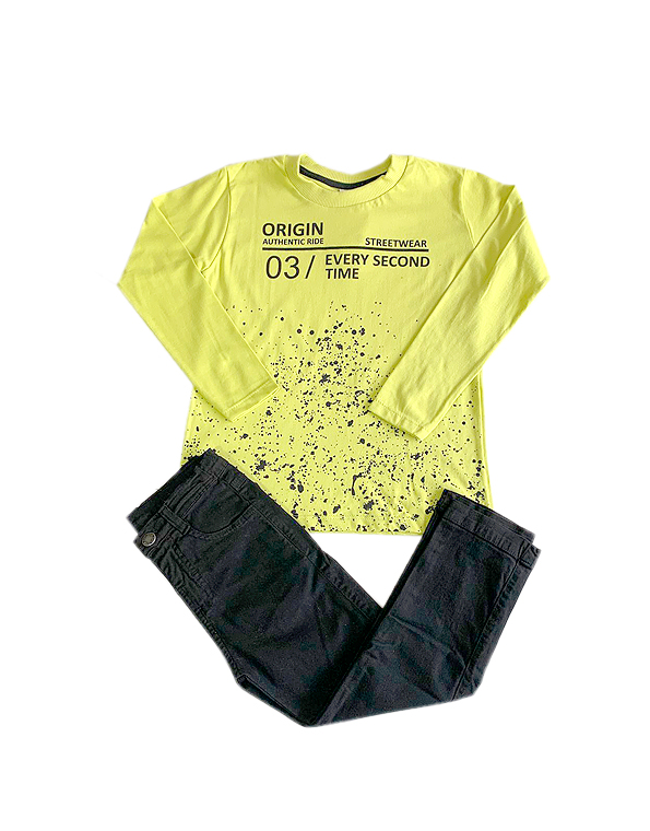 Conjunto calça sarja e camiseta com estampa infantil e juvenil masculino – 32658
