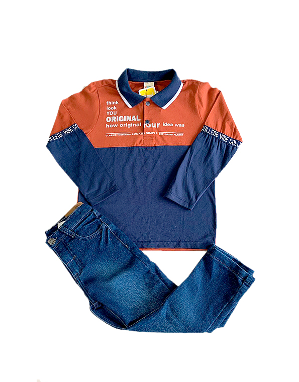 Conjunto polo estampada e calça jeans infantil e juvenil masculino – Have Fun – Carambolina – 32665