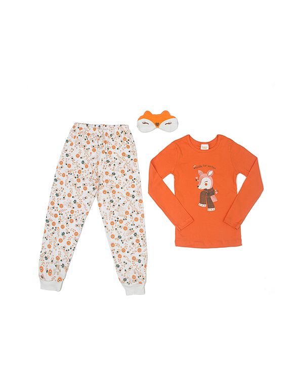Pijama-infantil-e-infanto-juvenil-em-malha-feminino-com-tapa-olhos-raposa—Have-Fun—Carambolina—32674-laranja