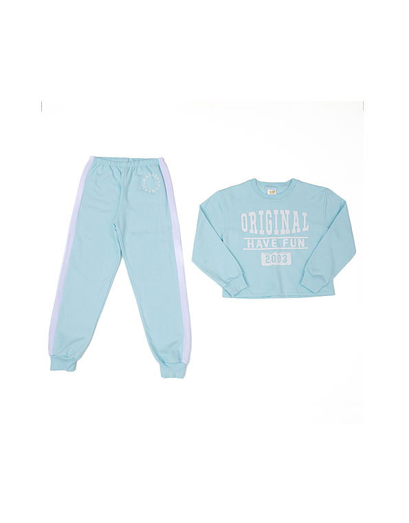 Pijama-longo-moletom-felpado com-estampa-juvenil-feminino—Have-Fun—Carambolina—32671-azul