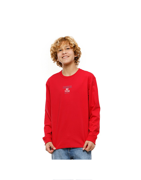 Camiseta manga longa juvenil masculina Banana Danger – vermelha —Carambolina—32769-modelo