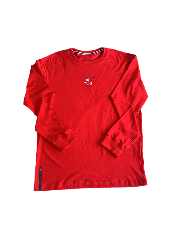 Camiseta manga longa juvenil masculina Banana Danger – vermelha —Carambolina—32769
