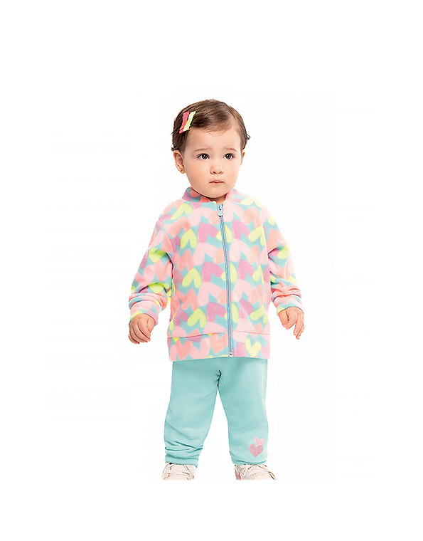 Conjunto blusa soft corações e calça felpada bebê feminino Dila—Carambolina—32782-modelo