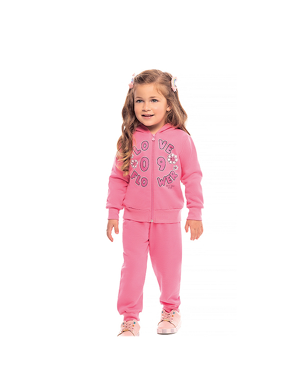 Conjunto de moletom felpado com capuz e estampa infantil feminino rosa – Dila—Carambolina—32784-modelo