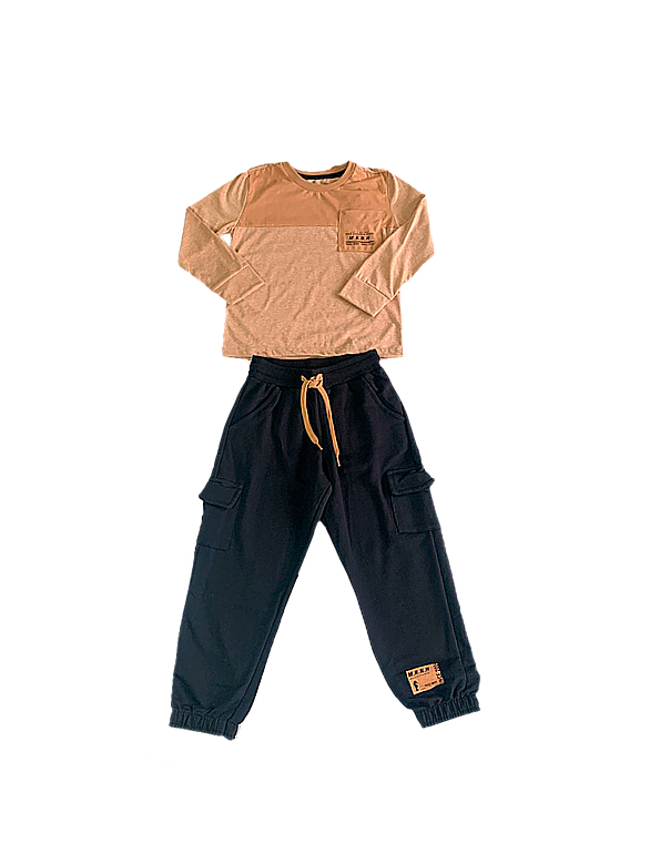 Conjunto-calça-de-moletom-sem-felpa-e-blusa-mescla-com-bolso–infantil-masculino—Onda-Marinha—Carambolina—33180