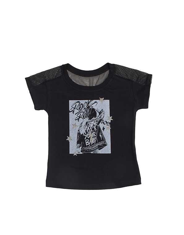 Camiseta-manga-curta-com-estampa-e-detalhe-em-tela-infantil-e-juvenil-feminina-preta—Have-Fun—Carambolina—33412