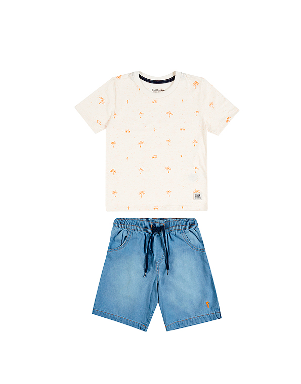 Conjunto-bermuda-de-jeans-e-camiseta-estampada-infantil-masculino-laranja—Onda-Marinha—Carambolina—33343