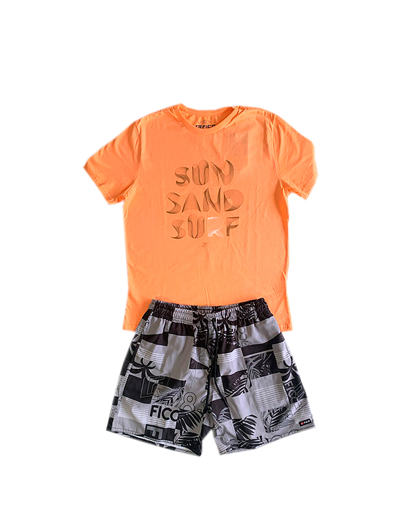 Conjunto-bermuda-de-microfibra-e-camiseta-estampada-juvenil-masculino-laranja—Fico—Carambolina—33457