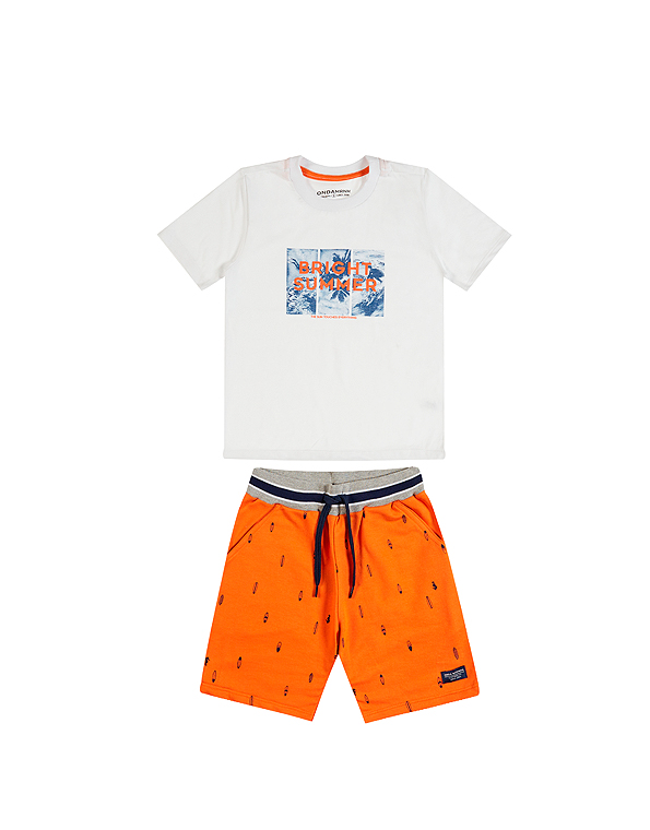 Conjunto-bermuda-de-moletom–e-camiseta-estampados-infantil-masculino-laranja –Onda-Marinha—Carambolina—33348