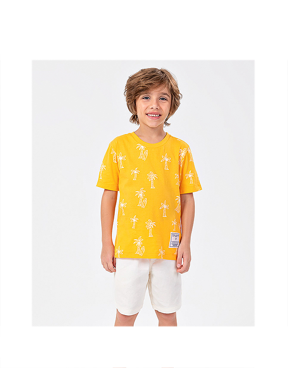 Conjunto-bermuda-de-sarja-e-camiseta-estampada-infantil-masculino-amarelo—Onda-Marinha—Carambolina—33345-modelo