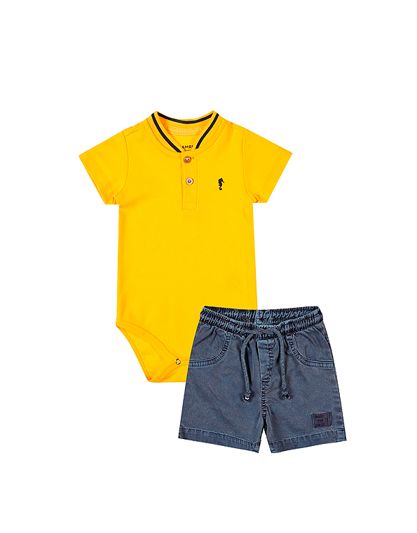 Conjunto-body-com-detalhe-nas-mangas-e-bermuda-bebê-masculino-amarelo—Onda-Marinha—Carambolina—33432