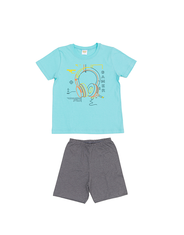 Pijama-curto-com-camiseta-estampada-e-bermuda-lisa-infantil-e-juvenil-masculino-head-fone—Have-Fun—Carambolina—33401-aqua