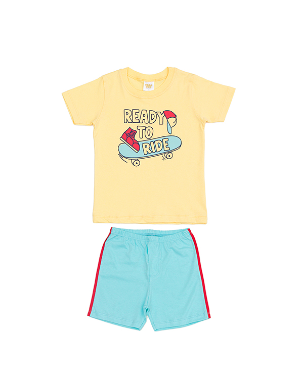 Pijama-curto-com-camiseta-estampada-e-bermuda-lisa-infantil-masculino –Have-Fun—Carambolina—33399
