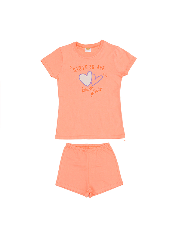 Pijama-curto-com-camiseta-estampada-infantil-e-juvenil-feminino-laranja—Have-Fun—Carambolina—33422