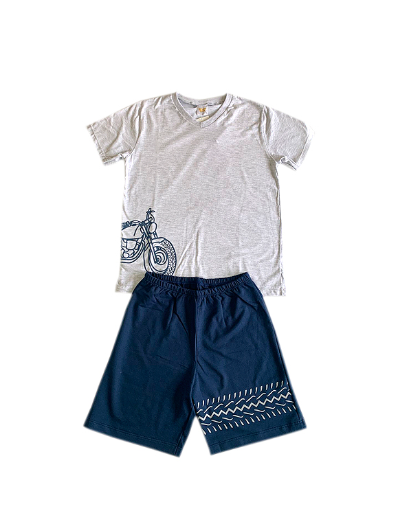 Pijama-curto-de-camiseta-e-bermuda-estampados-infantil-e-juvenil-masculino-moto—Have-Fun—Carambolina—33406-cinza