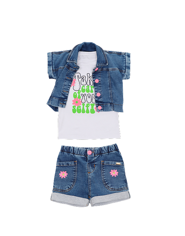 Conjunto-de-colete-camiseta-e-short-com-bordados-infantil-feminino-jeans—Ser-Garota—33747
