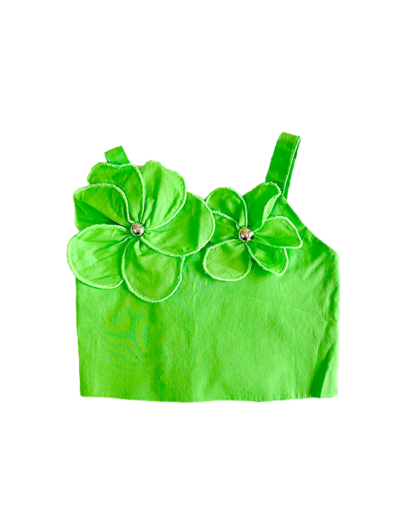 Cropped-regata-com-aplicação-de-flores-infantil-feminino-verde—Bambollina—Carambolina—33836