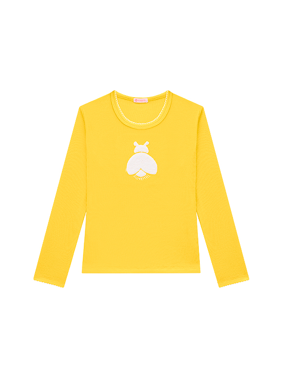 Camiseta-manga-longa-canelada-com-borado-em-pelúcia-infantil-feminina-amarela—Açucena—Carambolina—33945