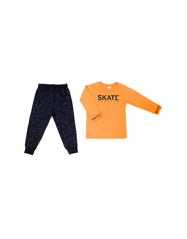 Conjunto-calça-de-moletom-sem-felpa-e-camiseta-estampada-infantil-masculino-laranja—Have-Fun—Carambolina—33987