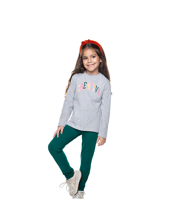 Conjunto-calça-legging-e-camiseta-com-estampa-infantil-e-juvenil-feminino-cinza—Have-Fun—Carambolina—34040 modelo