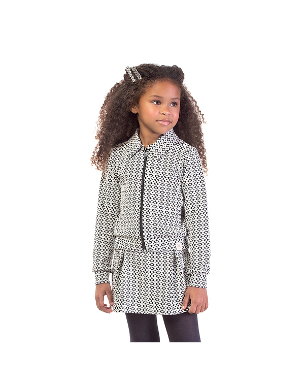 Conjunto-de-saia-short-e-casaco-com-zíper-em-tweed-infantil-feminino-preto—Dila—Carambolina—34058-modelo