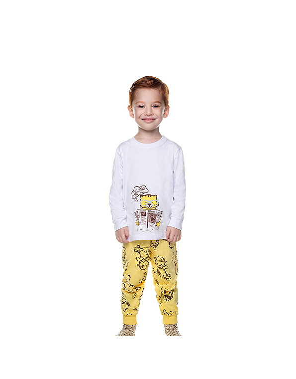 Pijama-longo-de-malha-infantil-masculino-gato—Have-Fun—Carambolina—34015-branco-modelo