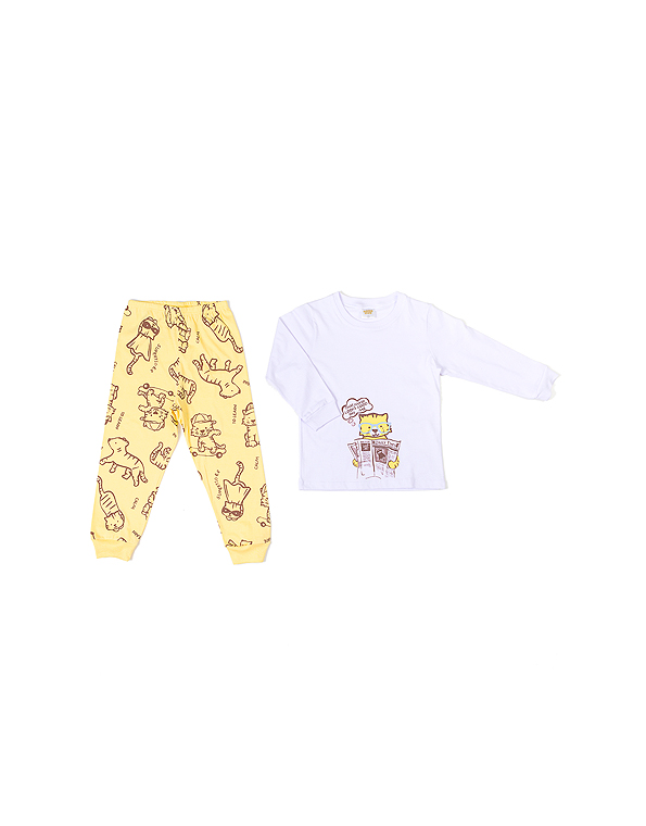 Pijama-longo-de-malha-infantil-masculino-gato—Have-Fun—Carambolina—34015-branco