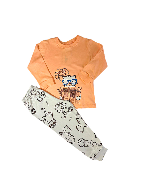 Pijama-longo-de-malha-infantil-masculino-gato—Have-Fun—Carambolina—34015-laranja