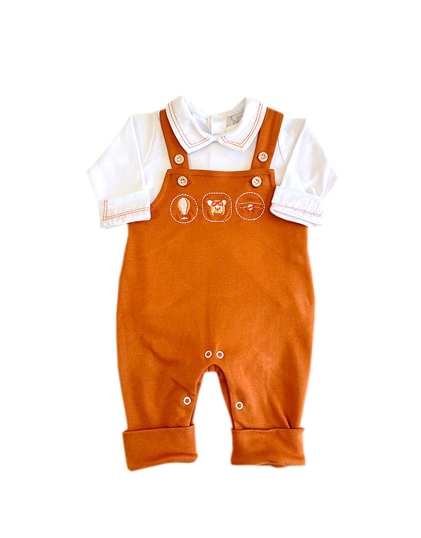 Jardineira-longa-urso-aviador-com-bordado-bebê-masculina—Zoom-Caramelo—Carambolina—34371