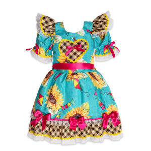 Vestido-junino-infantil-e-juvenil-girassol-azul-manga-bufantes-e-laços—Carambolina—34386