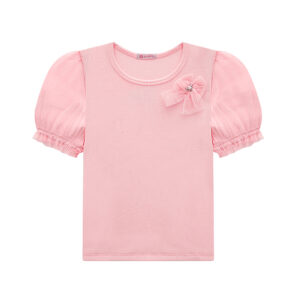 Blusa-manga-curta-com–tule-nas-mangas-e-laço-no-peito-infantil-feminina-rosa—Açucena—Carambolina—34567